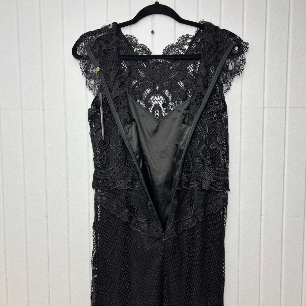 Kobi Halperin Black Lace Sheath‎ Midi Dress Cap Sleeve Size 6
